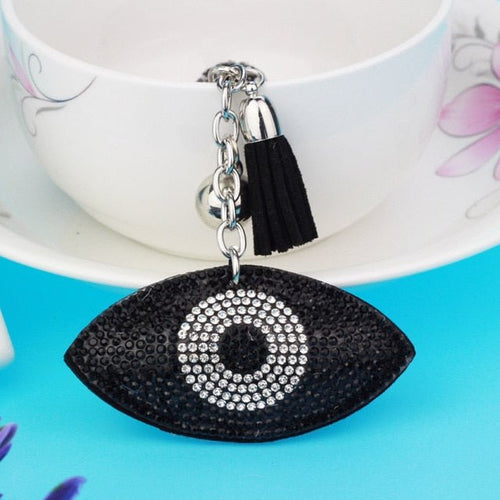 Black Stone Studded Eye Shaped Evil Eye Keychain - Keychain