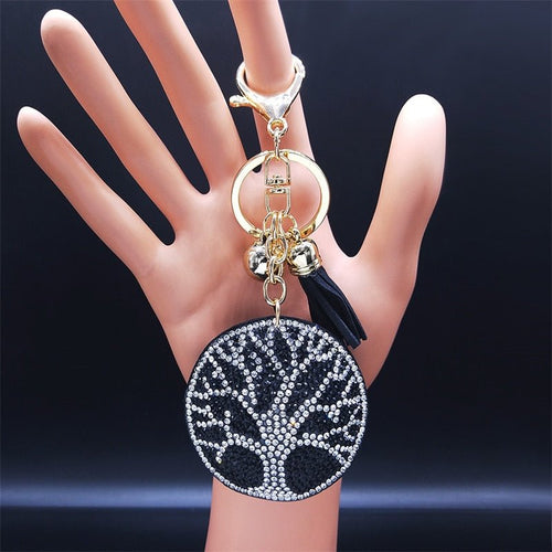 Black Stone Studded Tree of Life Keychain - Keychain