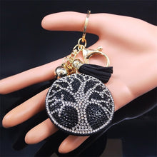 Load image into Gallery viewer, Black Stone Studded Tree of Life Keychain - Keychain

