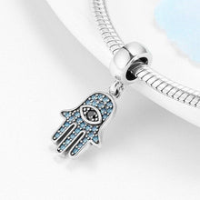 Load image into Gallery viewer, Blue and Black Stone Evil Eye Hamsa Hand Silver Pendant - Pendant
