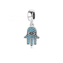 Load image into Gallery viewer, Blue and Black Stone Evil Eye Hamsa Hand Silver Pendant - Pendant
