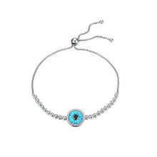 Load image into Gallery viewer, Blue and Black Stone Evil Eye Silver Bracelet - Bracelet

