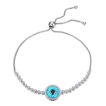 Load image into Gallery viewer, Blue and Black Stone Evil Eye Silver Bracelet - Bracelet
