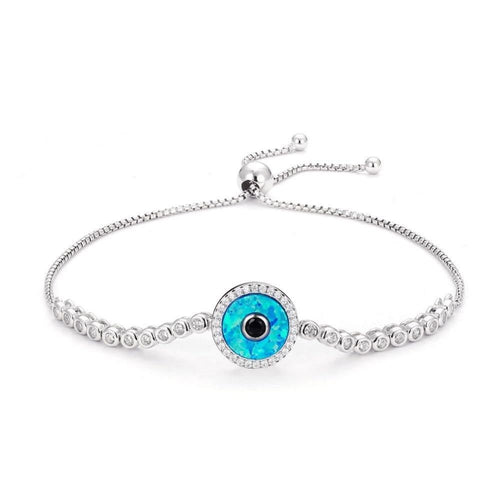 Blue and Black Stone Evil Eye Silver Bracelet - Bracelet