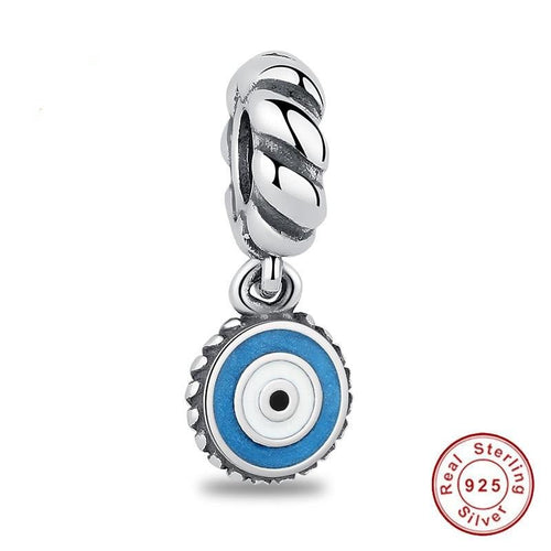 Blue and White Enamel Evil Eye Silver Pendant - Pendant