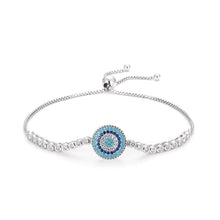 Load image into Gallery viewer, Blue and White Stone Circular Evil Eye Silver Bracelet - Bracelet

