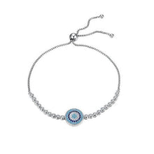 Load image into Gallery viewer, Blue and White Stone Circular Evil Eye Silver Bracelet - Bracelet
