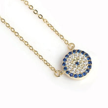 Load image into Gallery viewer, Blue and White Stone Circular Evil Eye Silver Necklaces - NecklaceGold
