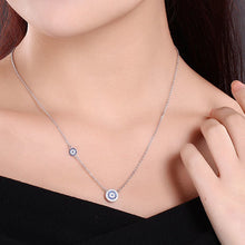Load image into Gallery viewer, Blue and White Stone Double Evil Eye Silver Necklaces - NecklaceRose Gold
