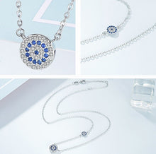 Load image into Gallery viewer, Blue and White Stone Double Evil Eye Silver Necklaces - NecklaceRose Gold
