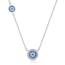 Load image into Gallery viewer, Blue and White Stone Double Evil Eye Silver Necklaces - NecklaceSilver
