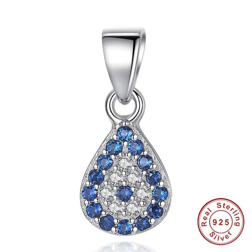 Blue and White Stone Drop Shaped Evil Eye Silver Pendant - Pendant