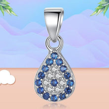 Load image into Gallery viewer, Blue and White Stone Drop Shaped Evil Eye Silver Pendant - Pendant
