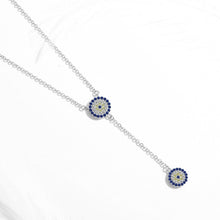 Load image into Gallery viewer, Blue and White Stone Dual Evil Eye Silver Necklaces - NecklaceGold
