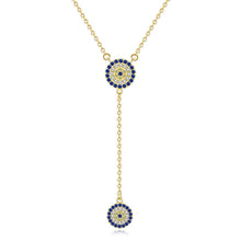 Load image into Gallery viewer, Blue and White Stone Dual Evil Eye Silver Necklaces - NecklaceGold
