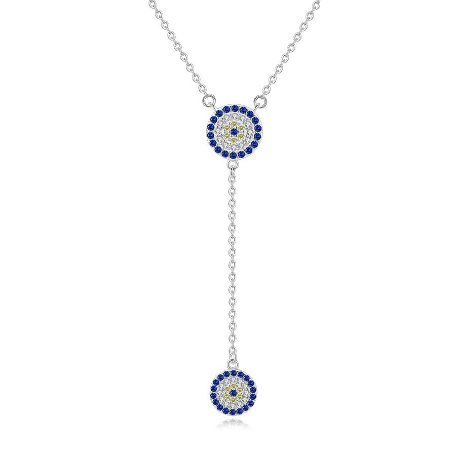 Blue and White Stone Dual Evil Eye Silver Necklaces - NecklaceSilver