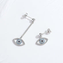 Load image into Gallery viewer, Blue and White Stone Evil Eye Asymmetrical Earrings - Earrings
