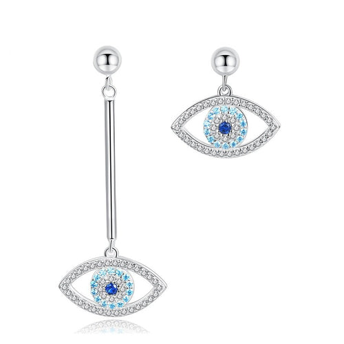 Blue and White Stone Evil Eye Asymmetrical Earrings - Earrings