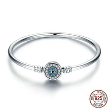 Load image into Gallery viewer, Blue and White Stone Evil Eye Silver Bangle - Bracelet17cm
