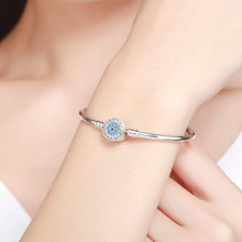 Load image into Gallery viewer, Blue and White Stone Evil Eye Silver Bangle - Bracelet17cm
