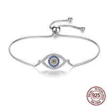 Load image into Gallery viewer, Blue and White Stone Evil Eye Silver Bracelet - Bracelet
