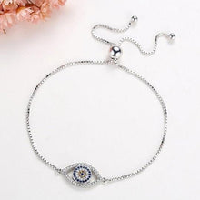 Load image into Gallery viewer, Blue and White Stone Evil Eye Silver Bracelet - Bracelet
