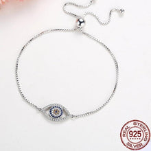 Load image into Gallery viewer, Blue and White Stone Evil Eye Silver Bracelet - Bracelet
