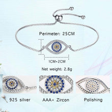 Load image into Gallery viewer, Blue and White Stone Evil Eye Silver Bracelet - Bracelet
