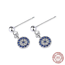 Load image into Gallery viewer, Blue and White Stone Evil Eye Silver Drop Earrings - EarringsSilver
