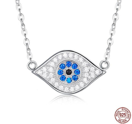 Blue and White Stone Evil Eye Silver Necklace - Necklace