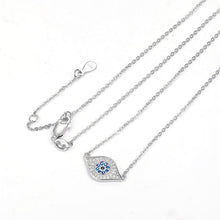 Load image into Gallery viewer, Blue and White Stone Evil Eye Silver Necklace - Necklace
