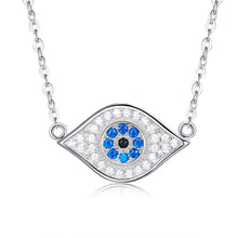 Load image into Gallery viewer, Blue and White Stone Evil Eye Silver Necklace - Necklace
