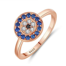 Load image into Gallery viewer, Blue and White Stone Evil Eye Silver Rings - Ring8Rose Gold
