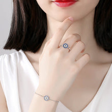 Load image into Gallery viewer, Blue and White Stone Evil Eye Silver Rings - Ring8Rose Gold
