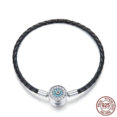 Blue and White Stone Evil Eye Silver Snake Chain Bracelet - Bracelet17cm