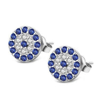 Load image into Gallery viewer, Blue and White Stone Evil Eye Silver Stud Earrings - EarringsSilver
