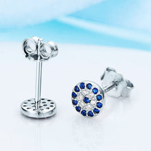 Load image into Gallery viewer, Blue and White Stone Evil Eye Silver Stud Earrings - EarringsRose Gold
