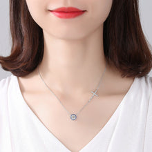 Load image into Gallery viewer, Blue and White Stone Evil Eye with Holy Cross Silver Necklace - Necklace
