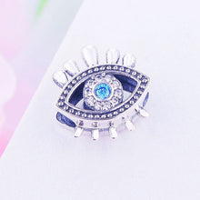 Load image into Gallery viewer, Blue and White Stone Evil Eye with Lashes Silver Charm Bead - Charm Bead
