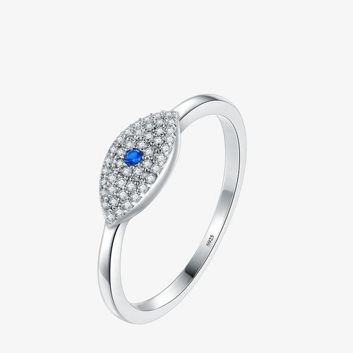 Blue and White Stone Eye Shape Evil Eye Silver Ring - Ring6