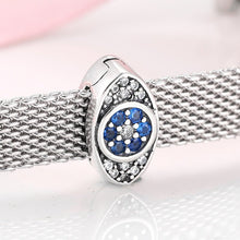 Load image into Gallery viewer, Blue and White Stone Eye Shaped Evil Eye Silver Charm Bead - Charm Bead
