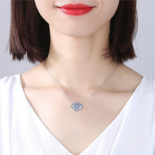 Load image into Gallery viewer, Blue and White Stone Eye-Shaped Evil Eye Silver Necklace - Necklace
