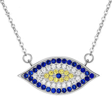 Load image into Gallery viewer, Blue and White Stone Eye-Shaped Evil Eye Silver Necklaces - NecklaceRose Gold
