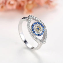 Load image into Gallery viewer, Blue and White Stone Eye Shaped Evil Eye Silver Ring - Ring8
