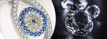 Load image into Gallery viewer, Blue and White Stone Eye Shaped Evil Eye Silver Ring - Ring8
