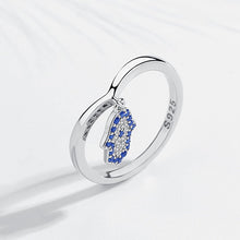 Load image into Gallery viewer, Blue and White Stone Hamsa Hand Silver Drop Ring - Ring7
