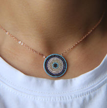 Load image into Gallery viewer, Blue and White Stone Mosaic Evil Eye Silver Necklace - Jewellery
