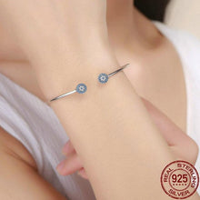 Load image into Gallery viewer, Blue and White Stone Star Design Open Cuff Evil Eye Silver Bracelet - Bracelet
