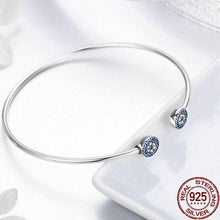 Load image into Gallery viewer, Blue and White Stone Star Design Open Cuff Evil Eye Silver Bracelet - Bracelet
