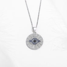 Load image into Gallery viewer, Blue and White Stone Studded Circular Evil Eye Necklace - NecklaceRose Gold18&quot; inches or 45 cm

